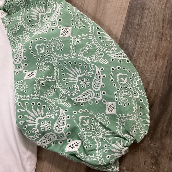 Maje Women's Taberie Lace Puff Sleeve Crew Neck Top Blouse 1/Small White Green - Picture 5 of 6